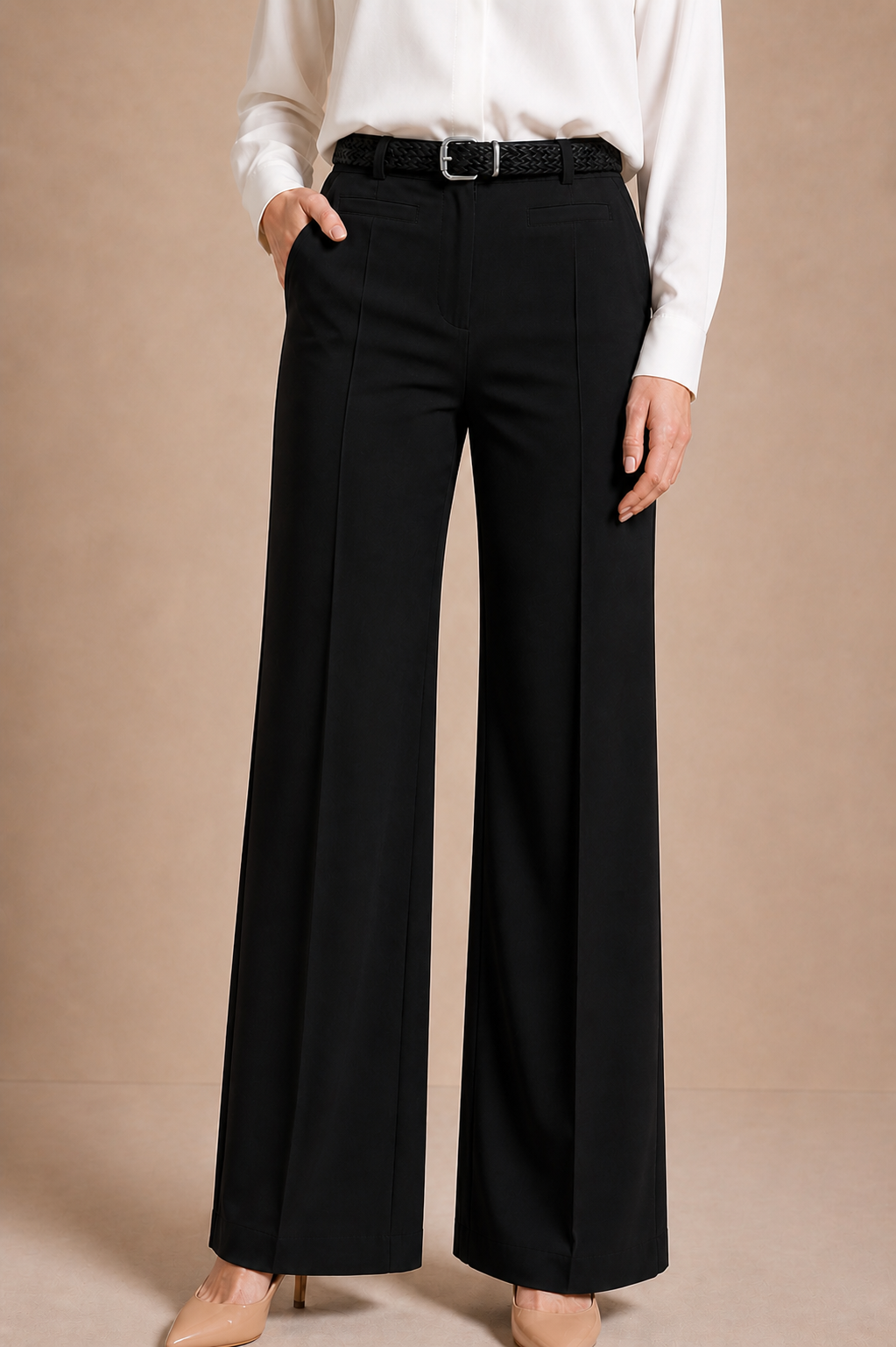 High Waist Tailored Straight Trousers with Belt