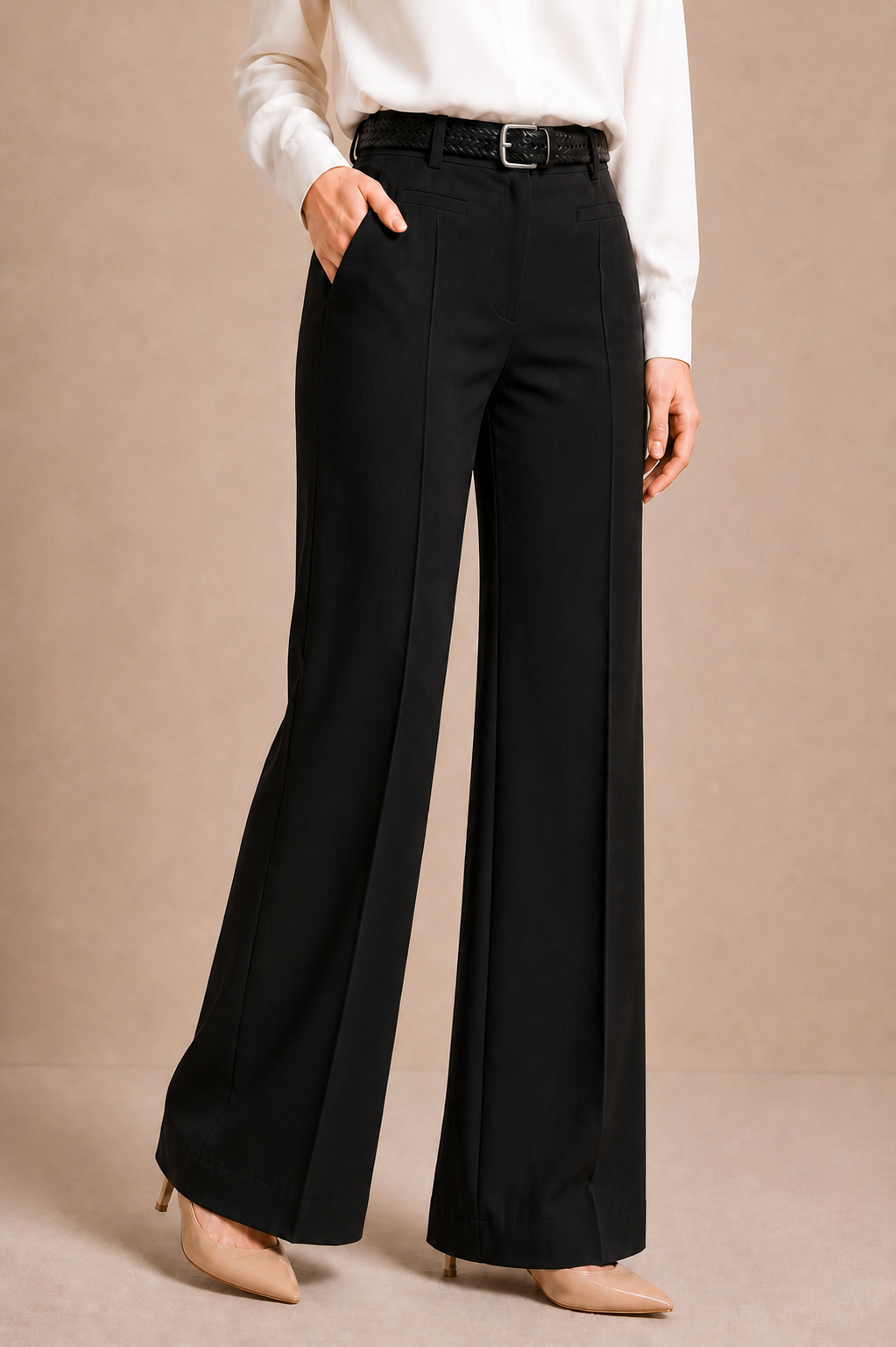 High Waist Tailored Straight Trousers with Belt
