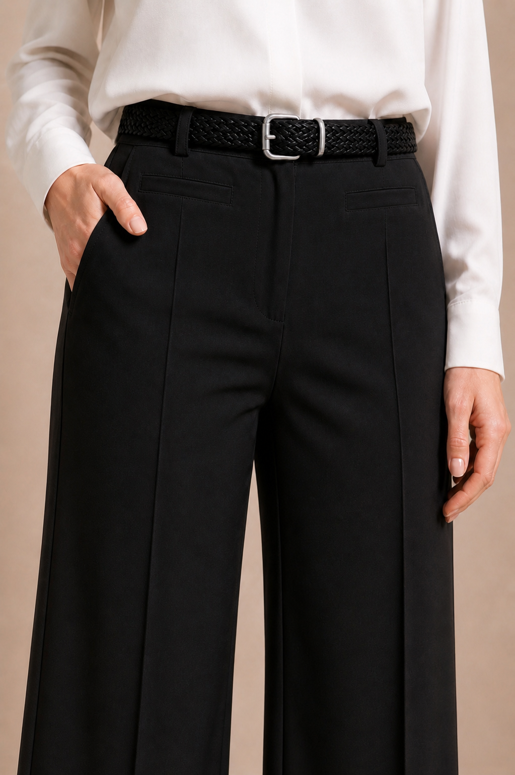 High Waist Tailored Straight Trousers with Belt