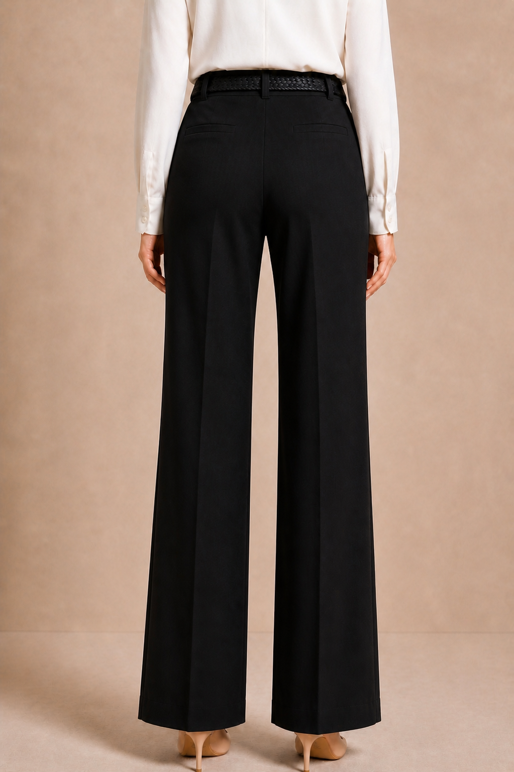 High Waist Tailored Straight Trousers with Belt