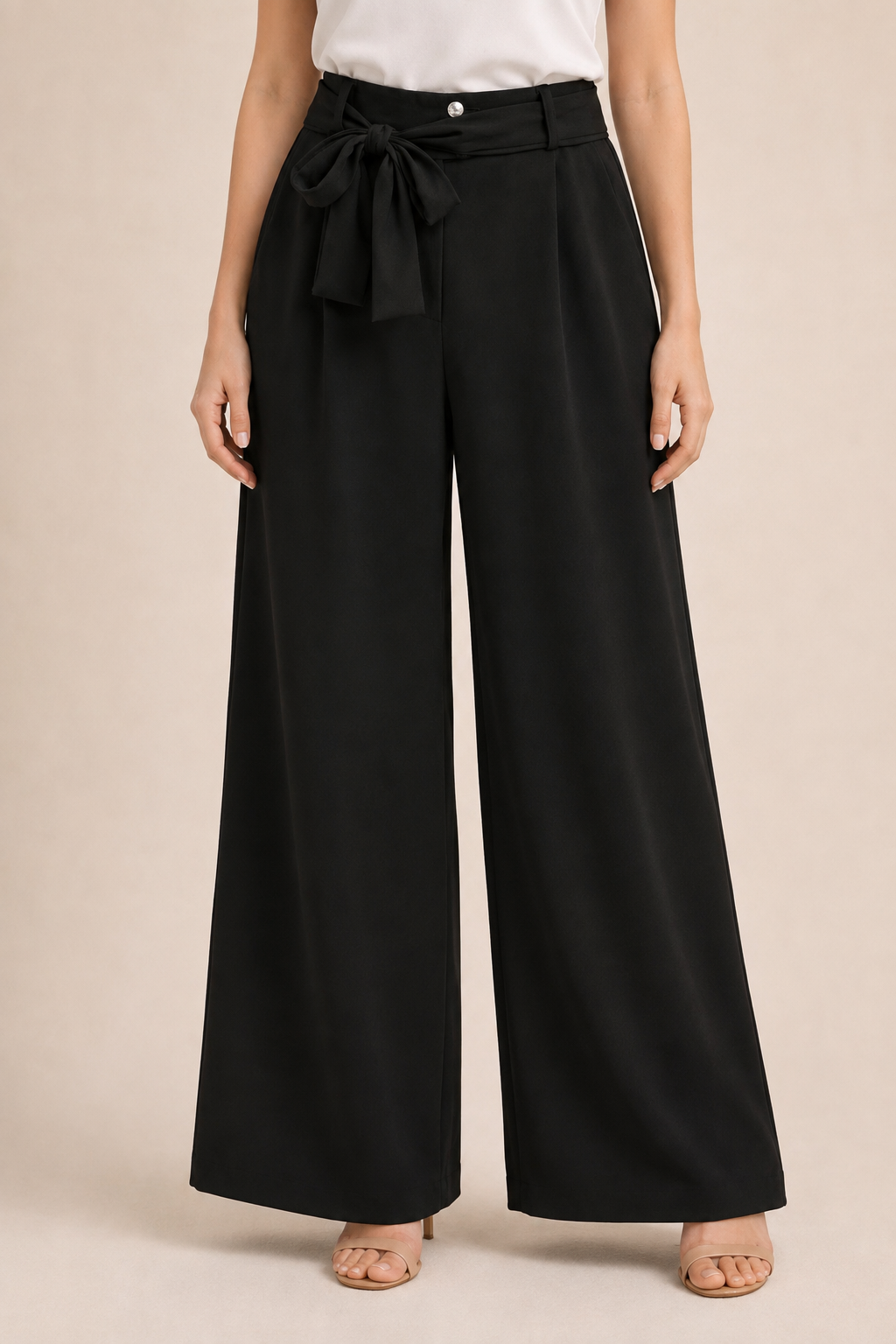 Wide Leg Pants with Waist Tie