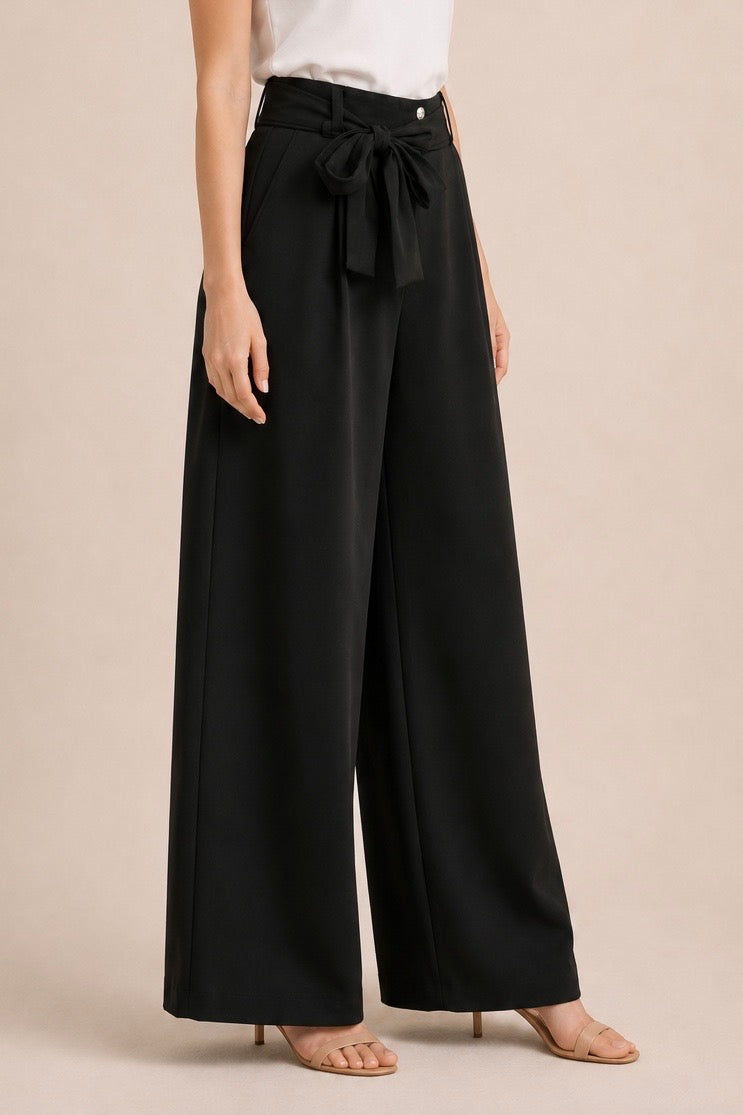 Wide Leg Pants with Waist Tie