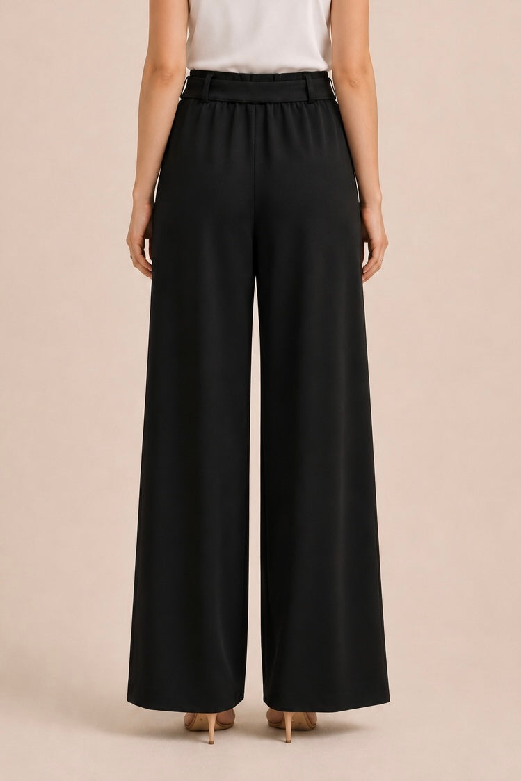 Wide Leg Pants with Waist Tie