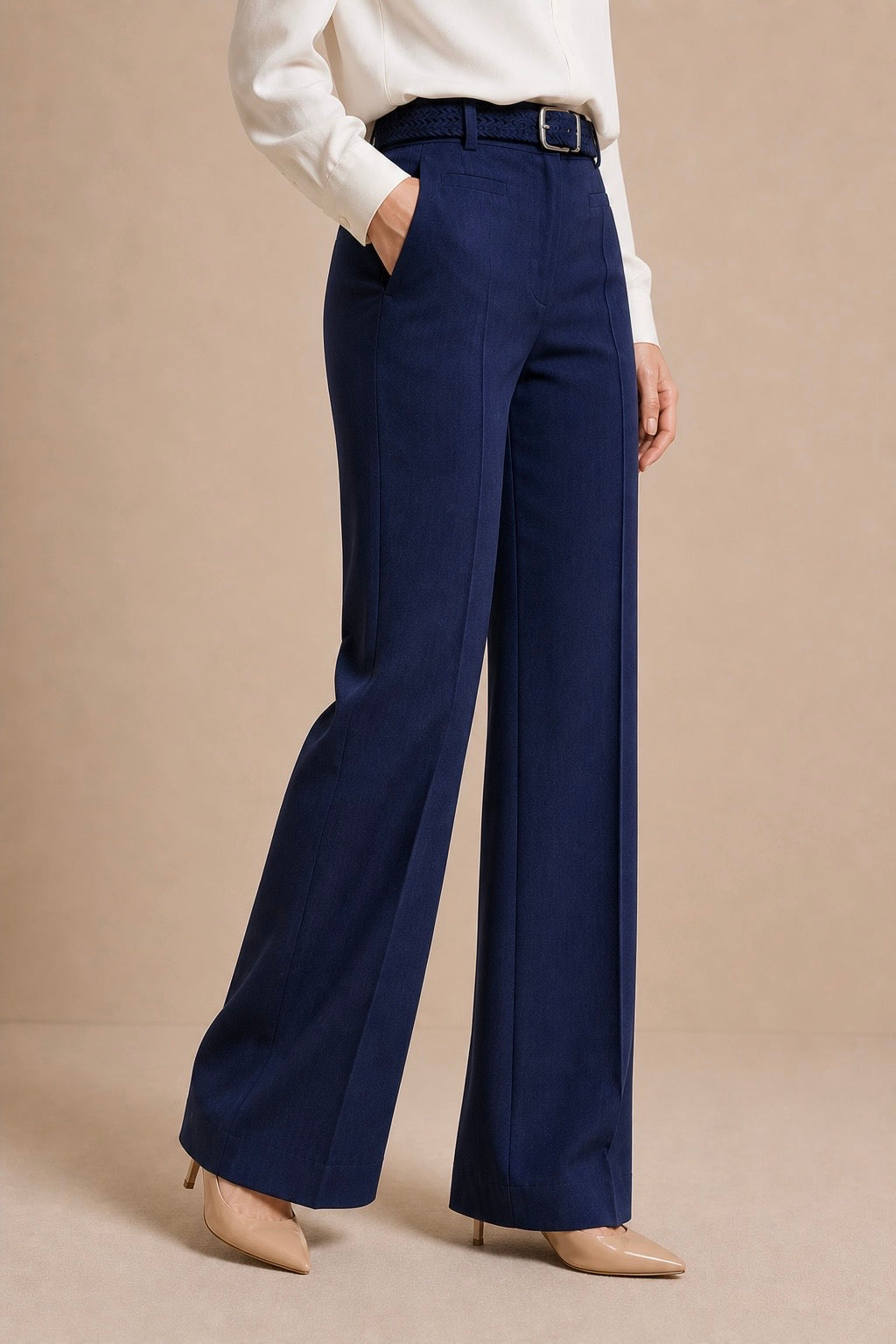 High Waist Tailored Straight Trousers with Belt