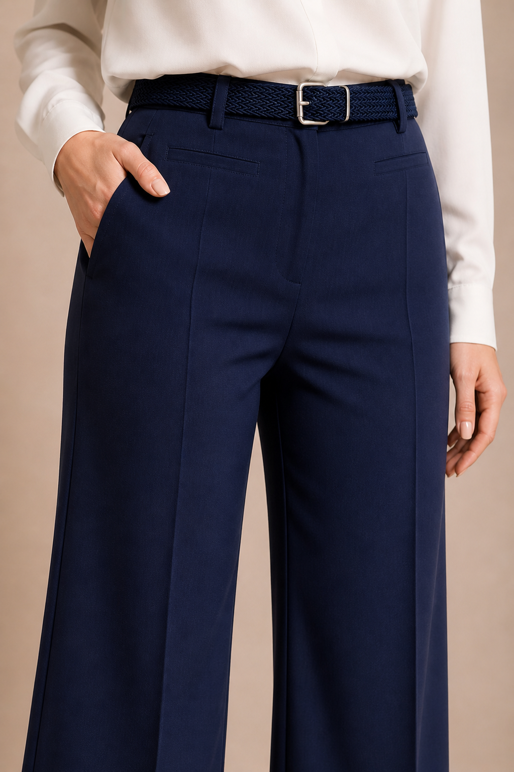 High Waist Tailored Straight Trousers with Belt