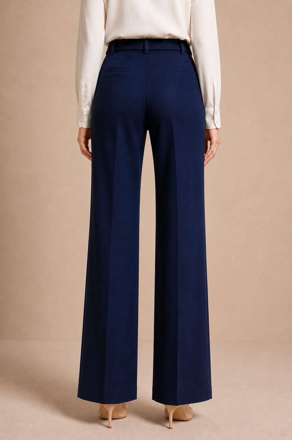High Waist Tailored Straight Trousers with Belt