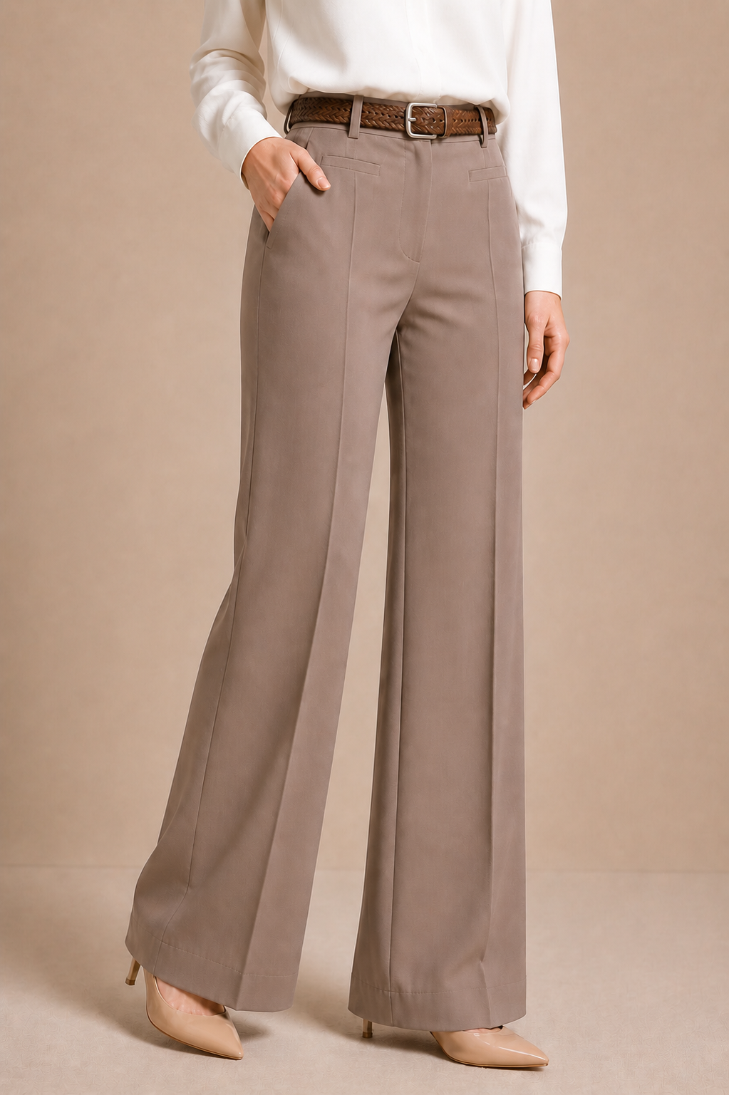 High Waist Tailored Straight Trousers with Belt