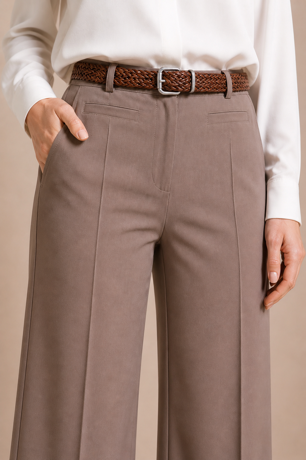 High Waist Tailored Straight Trousers with Belt