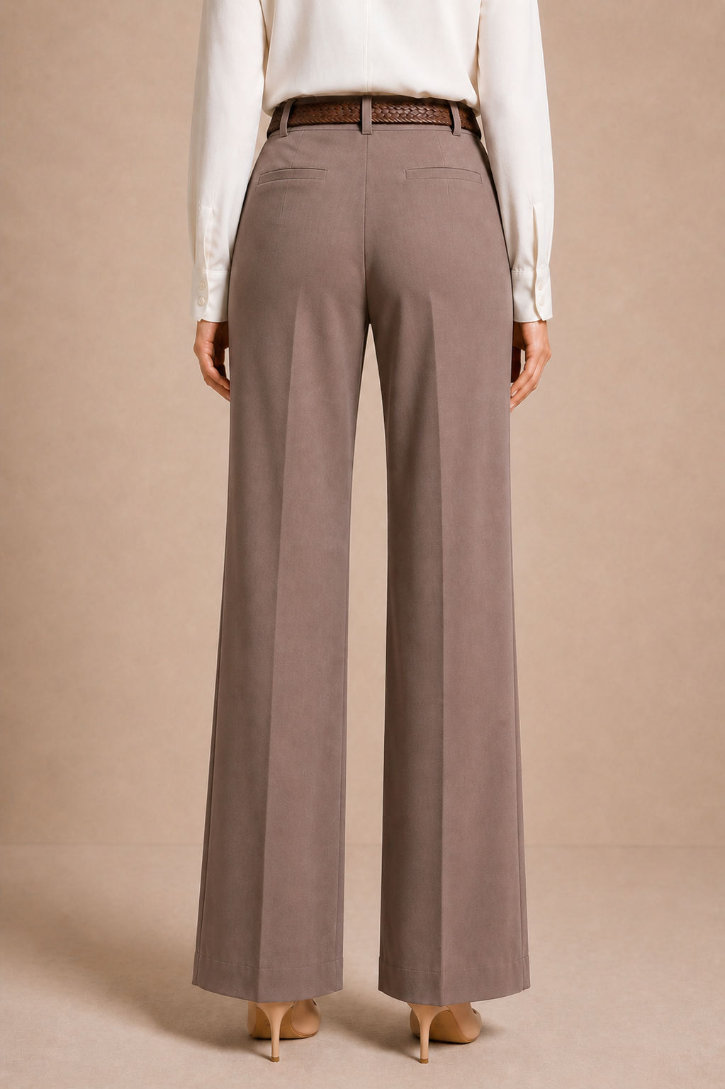 High Waist Tailored Straight Trousers with Belt
