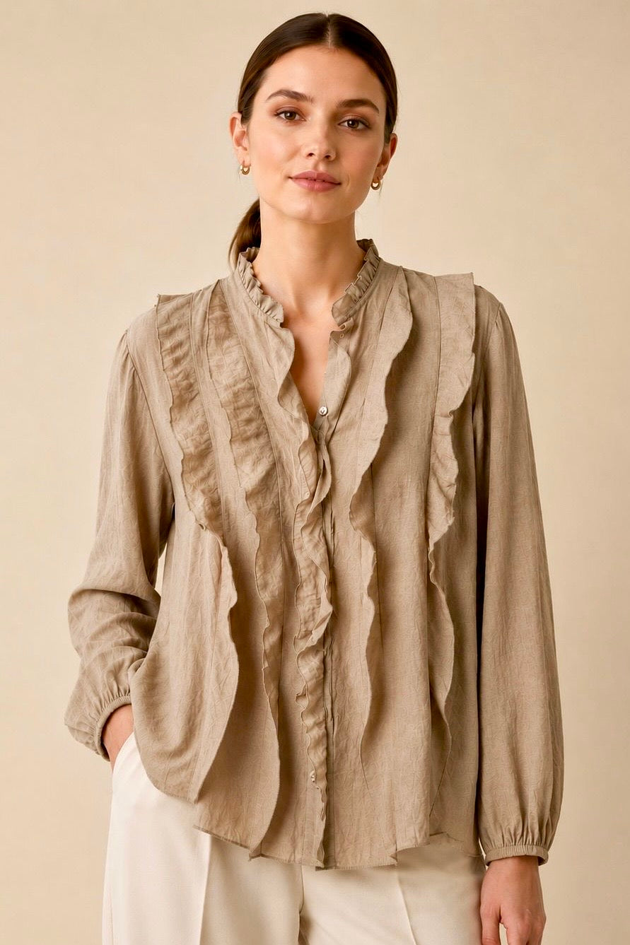 Ruffle Neck Vertical Shirt
