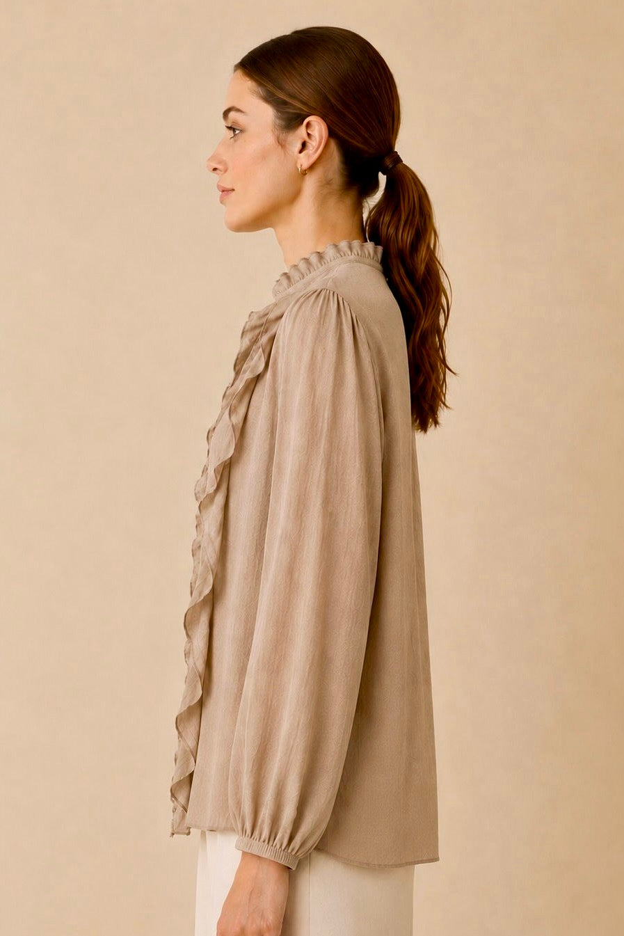 Ruffle Neck Vertical Shirt