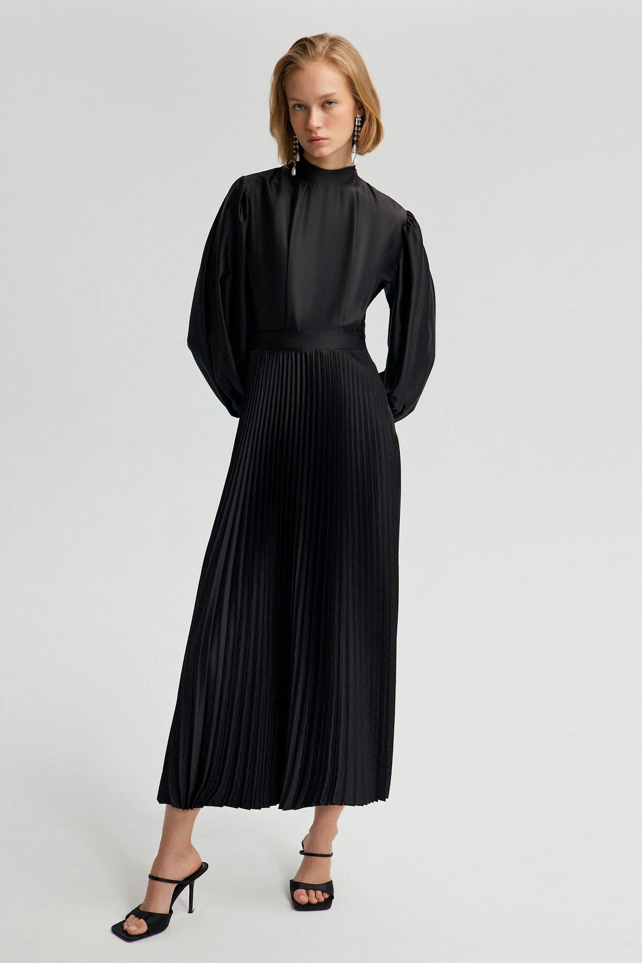 Pleated Satin Dress