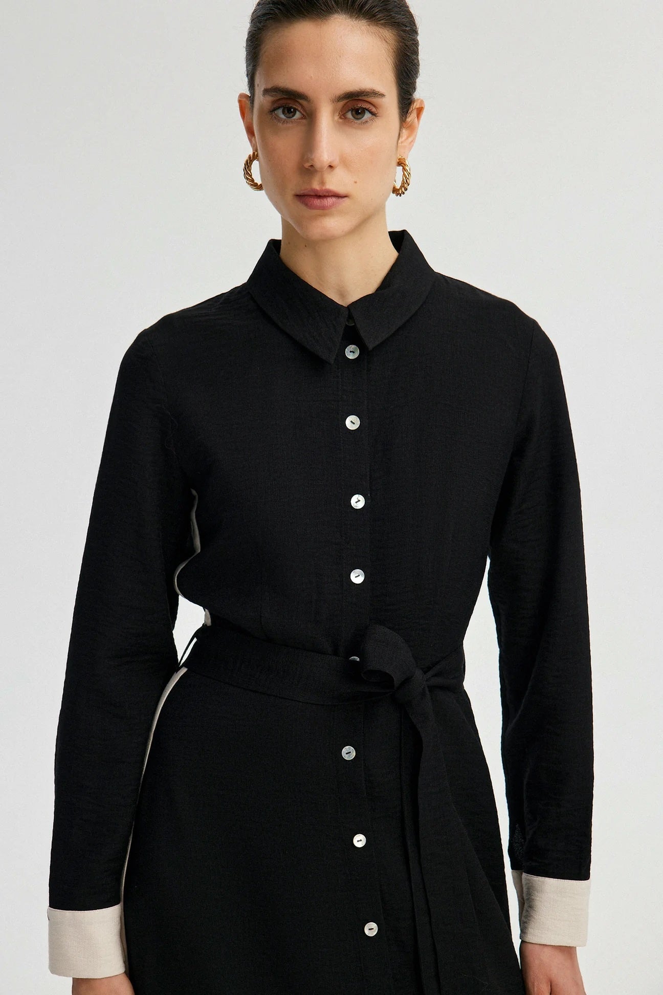 Mother of Pearl Button Detail Shirt Dress