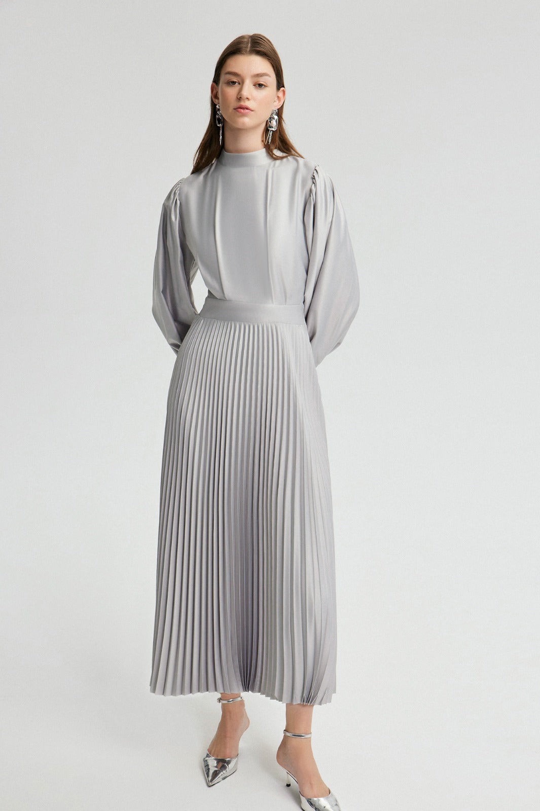 Pleated Satin Dress
