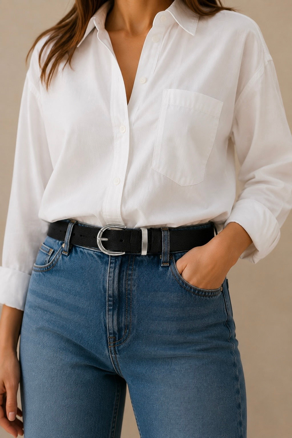 Leather Silver Ring Belt