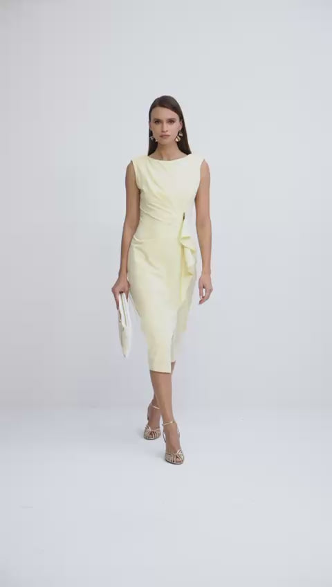 Elegant Draped Buckle Midi Dress